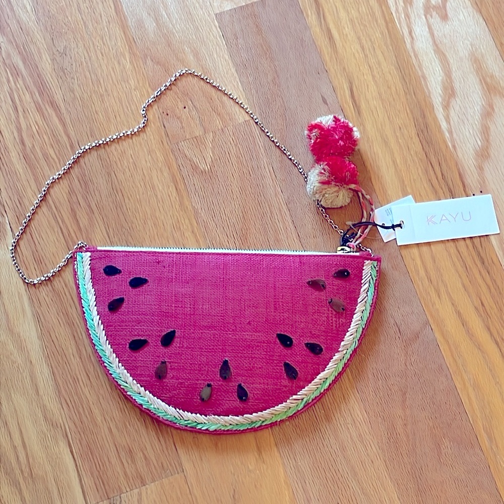 NWT J. Crew x Kayu Raffia Watermelon Clutch Red straw bag purse chain clutch - Picture 4 of 10